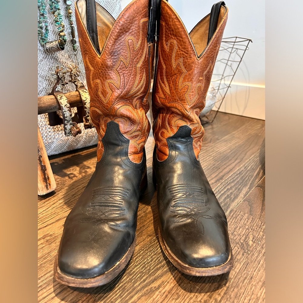Vintage Boulet Western Cowboy Boots Model 4033 Men’s 8.5D Black & Cognac Leather